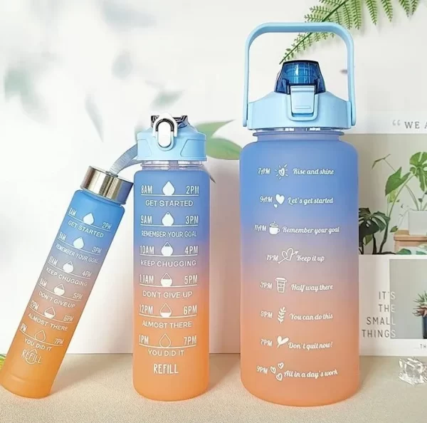 KIT 3 GARRAFAS 2Litros 900ml 300ml Squeeze Fases Motivadoras Adesivos 2D 3D - Imagem 3