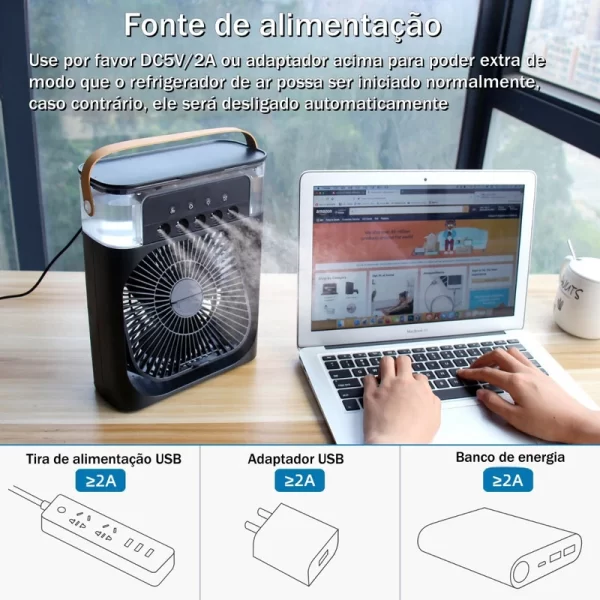 Mini Ventilador Refrigerador De Ar Com 5 Furos, Silencioso, Umidificador Portátil, Spray, Refrigerado A Água - Imagem 5