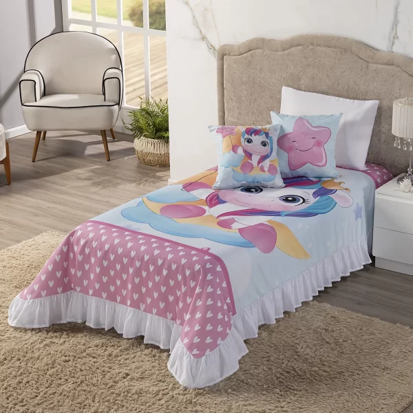 Kit Colcha Cobre Leito Solteiro 04 peças Infantil Unicornio1,70 x 2,30 - Imagem 4