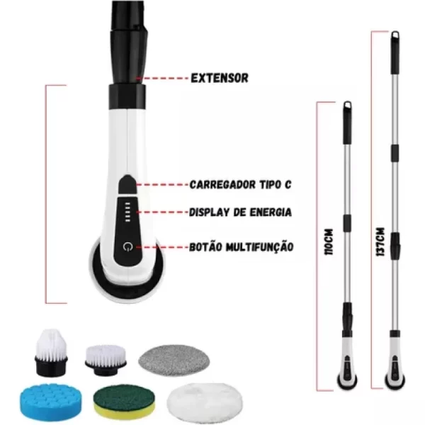 Esfregão Elétrico Mop Escova De Limpeza 360 Giratoria Usb - Imagem 5