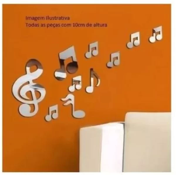 Espelho Decorativo Prata Notas Musicais 10cm Kit 10 Peças - Imagem 2