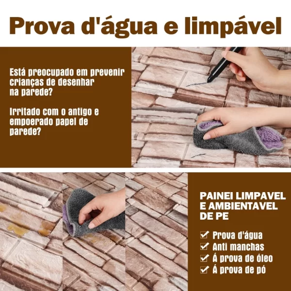 Kit com 30 Unidades de Placas de Papel 3D Auto Adesivo para Parede - Estilo Tijolo - Imagem 2