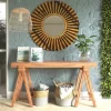 Espelho Redondo Decorativo Madeira Envernizada 52cm