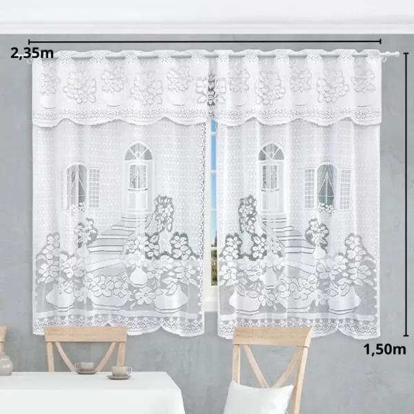 Cortina de Cozinha em Renda Jacquard Branca Verona 2,35 x 1,50m + 30cm de Bando - Beija-Flor - Imagem 3