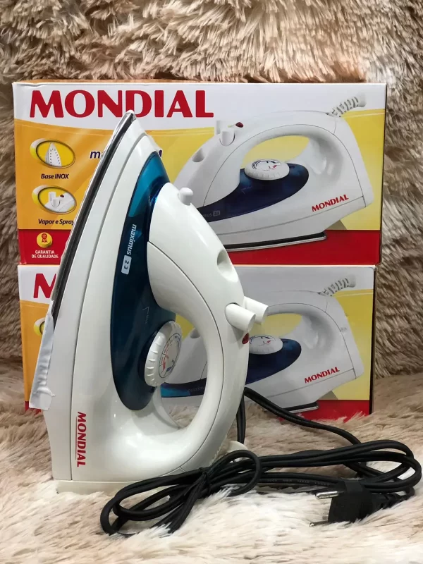 Loja Azms-Ferro De Passar A Vapor Mondial Cor Branco E Azul Com Base 110v - Imagem 2
