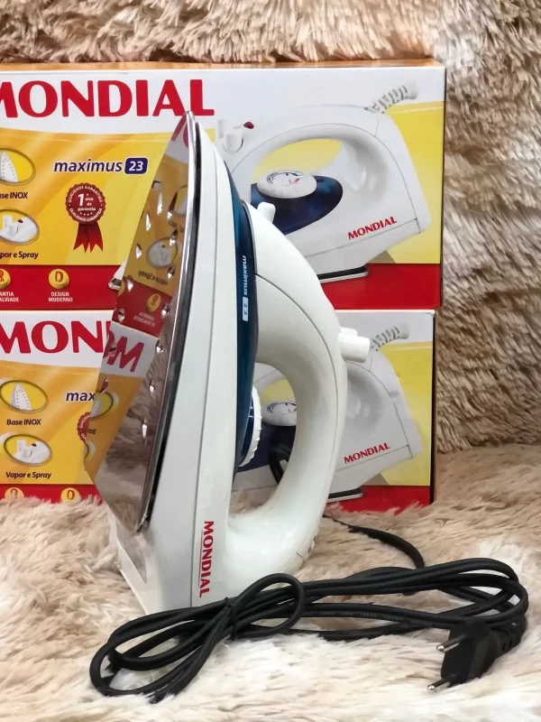 Loja Azms-Ferro De Passar A Vapor Mondial Cor Branco E Azul Com Base 110v - Imagem 3
