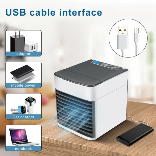 DAFUSHOP Mini Ar Condicionado Portátil Cooler Umidificador Climatizador Luz Led Clima Artic 3 Velocidades Refrigerador Pessoal - Imagem 6