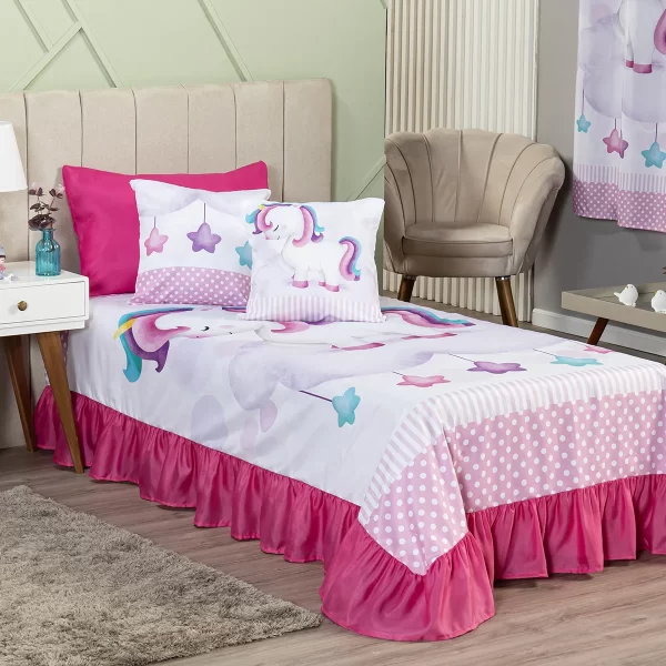 Kit Colcha Cobre Leito Solteiro 04 peças Infantil Unicornio1,70 x 2,30 - Imagem 2