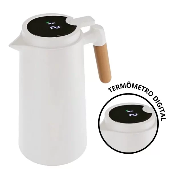 Garrafa Térmica Termômetro Digital 1L - Cabo Madeira - Imagem 2