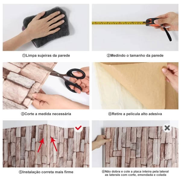 Kit com 30 Unidades de Placas de Papel 3D Auto Adesivo para Parede - Estilo Tijolo - Imagem 4