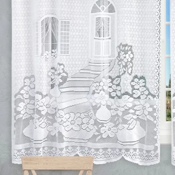 Cortina de Cozinha em Renda Jacquard Branca Verona 2,35 x 1,50m + 30cm de Bando - Beija-Flor - Imagem 2