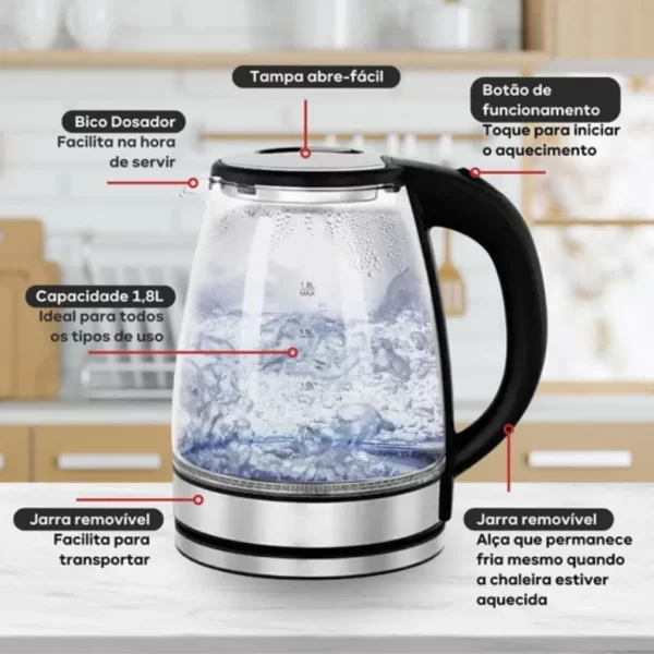 Chaleira Elétrica, Aquecedor Elétrico, Café, Aço Inoxidável, Vidro Tecnologia De Precisão - Imagem 3
