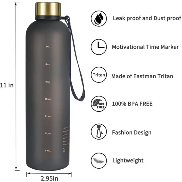 Garrafa De Água Fosca 1000 Ml Copo De Plástico Com Tampa Fosco - Imagem 6