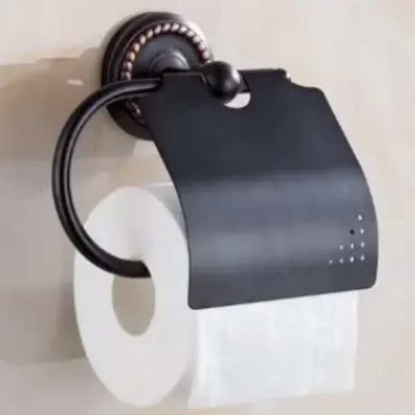 Porta Papel Higiênico Vintage Retrô em Latão Preto Óleo - Imagem 2