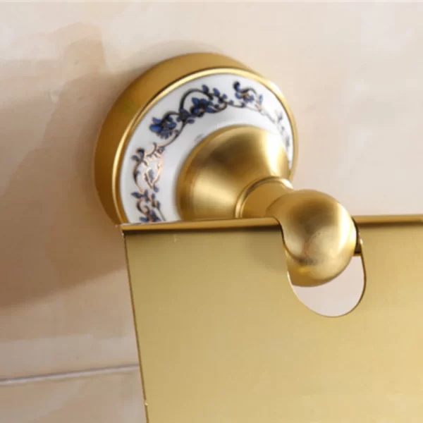 Porta Papel Higiênico Vintage Retrô Dourado Ouro comPorcelana - Imagem 2