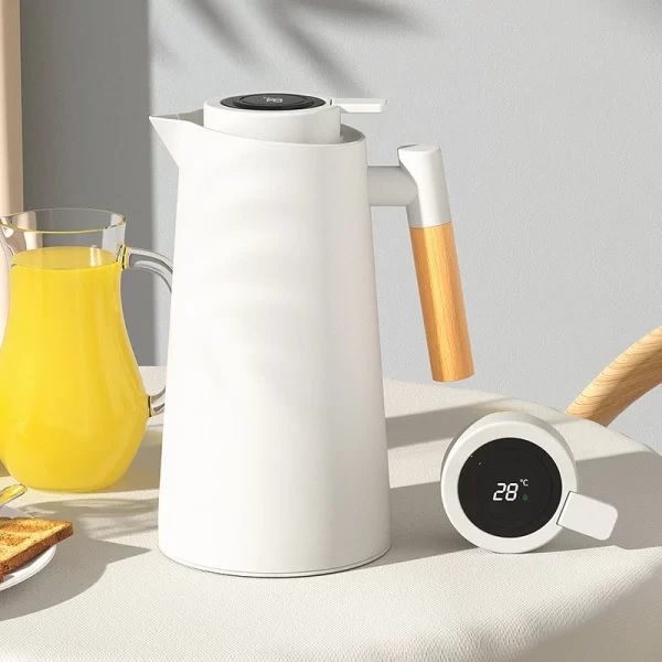 Garrafa Térmica Termometro Digital 1L Café Chá Nórdica Com Cabo Madeira - Imagem 5