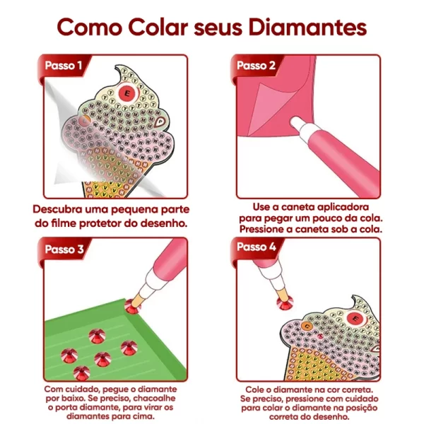 Pintura Diamante Chaveiro Kit com 3 Unidades Diversos Modelos - Imagem 5