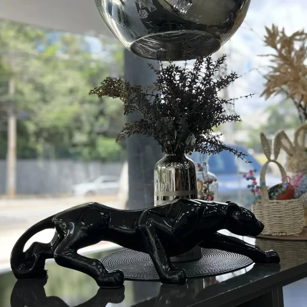 Escultura Pantera Preto Cadillac Cerâmica - 58cm - Imagem 2