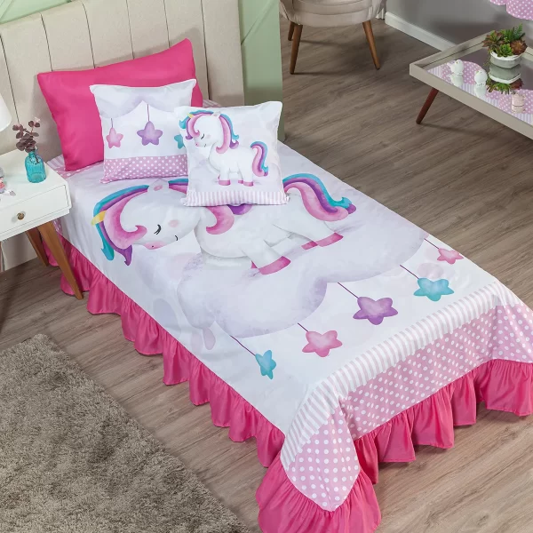 Kit Colcha Cobre Leito Solteiro 04 peças Infantil Unicornio1,70 x 2,30 - Imagem 3