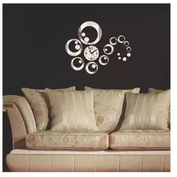Relógio Decorativo Espelhado Prata Círculos - Imagem 2