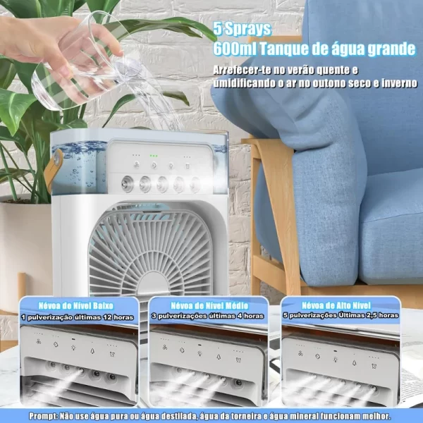 Mini Ventilador Refrigerador De Ar Com 5 Furos, Silencioso, Umidificador Portátil, Spray, Refrigerado A Água - Imagem 6