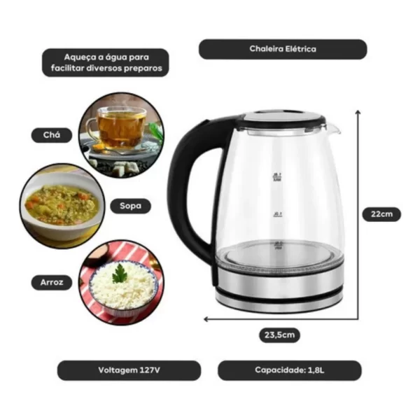 Chaleira Elétrica, Aquecedor Elétrico, Café, Aço Inoxidável, Vidro Tecnologia De Precisão - Imagem 4
