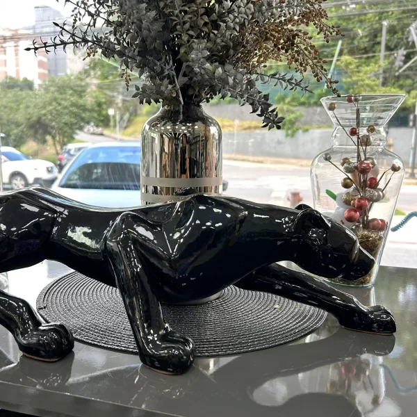 Escultura Pantera Preto Cadillac Cerâmica - 58cm - Imagem 3
