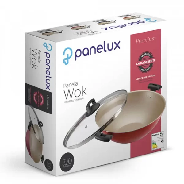 Panela Wok Com Tampa Vidro Antiaderente Premium 32cm Panelux - Imagem 4