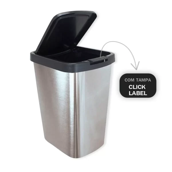 Lixeira Cesto 9 Litros com Tampa Click Label Cinza Inox - Imagem 3