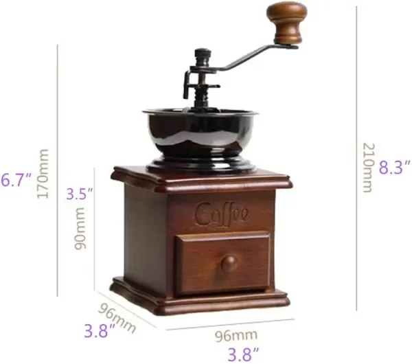 Moedor De Café Manual Cerâmico Com Manivela, Estilo Retro, Cerâmica, Madeira, Grão - Imagem 2