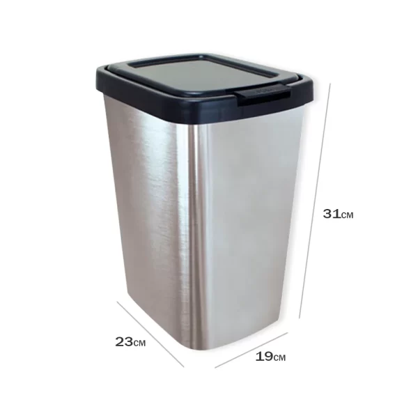 Lixeira Cesto 9 Litros com Tampa Click Label Cinza Inox - Imagem 2