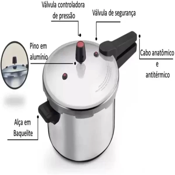 Panela De Pressão Polida, Fecho Externo 7L - Imagem 2