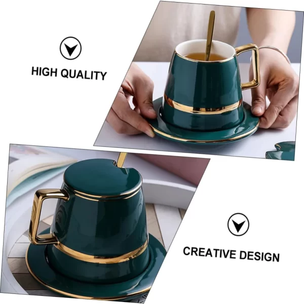 Vintage Cerâmica Café Caneca Conjunto com Tampa - Imagem 4