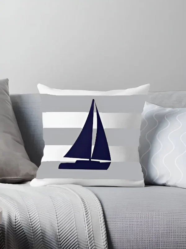 Kit 3 Capas De Almofadas Barco À Vela Navegação Marítima - Imagem 2