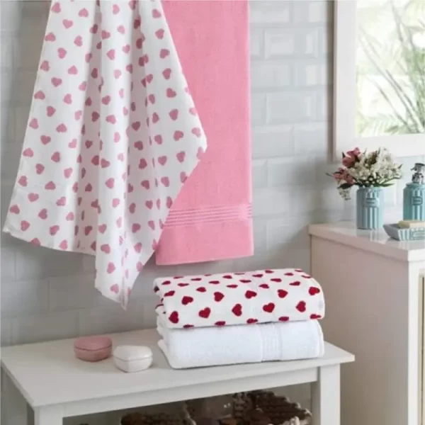Toalha de Rosto Felpuda Estampada Döhler 400g/m² - Formosa Branco com Cinza - Imagem 2