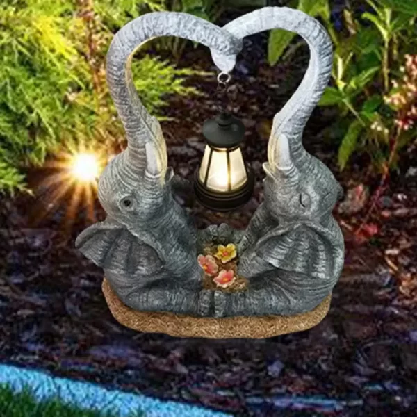Duplo Elefante Impermeável em Resina com LED - Solar - Imagem 5