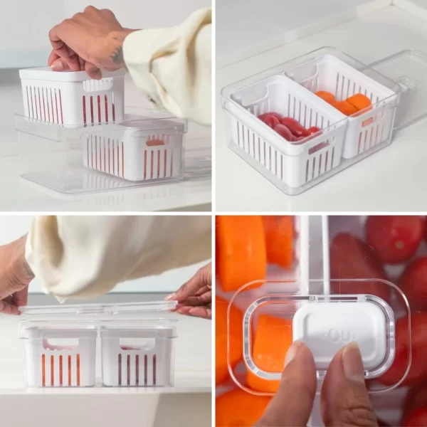 Organizador De Geladeira C/ Cesto Duplo 2,2 Litros Clear Fresh Branco Ou - Imagem 3