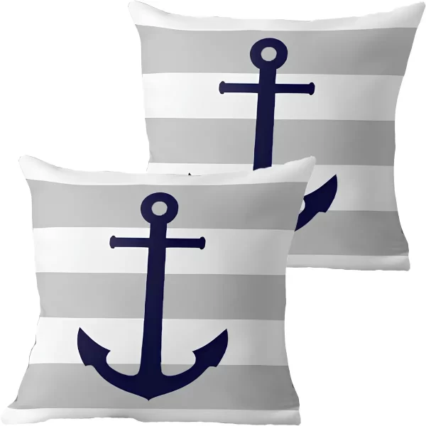 Kit 2 Capas De Almofadas Âncora Azul Navegação Marítima