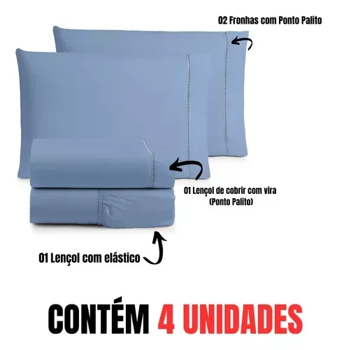Assorted Colors Folha de Cama 200 fios, 100% algodão, 4 pcs - Imagem 3