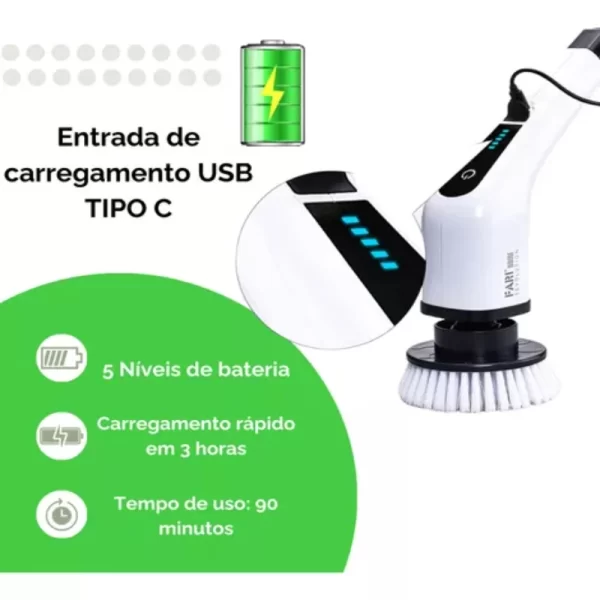 Escova Elétrica Do Esfregão Da Limpeza Do Assoalho, 3 em 1 - Imagem 4