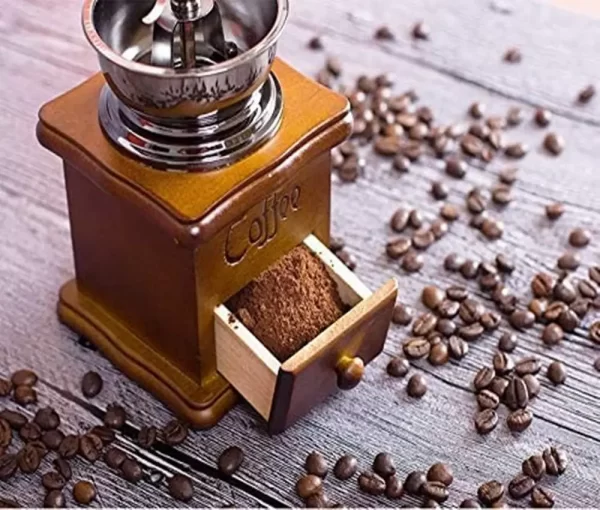 Moedor De Café Manual Cerâmico Com Manivela, Estilo Retro, Cerâmica, Madeira, Grão - Imagem 3