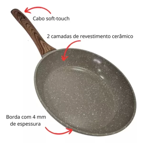 Frigideira de Indução de Grafite Cerâmica Antiaderente com Tampa - Imagem 3