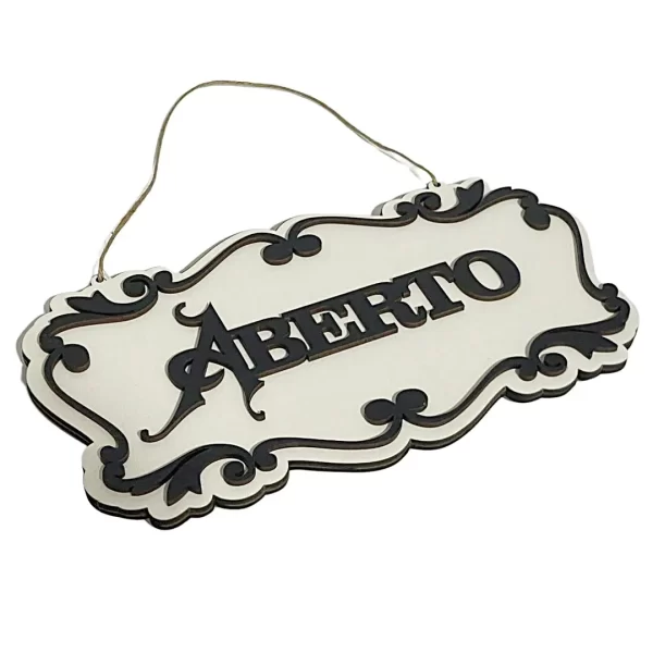 Placa Decorativa MDF 3mm “Aberto/Fechado” Corte a Laser Para Portas e Paredes Branco - Imagem 4