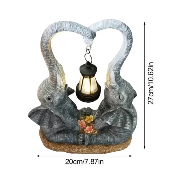 Duplo Elefante Impermeável em Resina com LED - Solar - Imagem 6