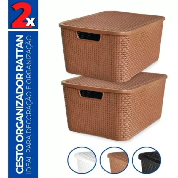 Multiuso Rattan Organizador Cestas com Tampa - Imagem 2