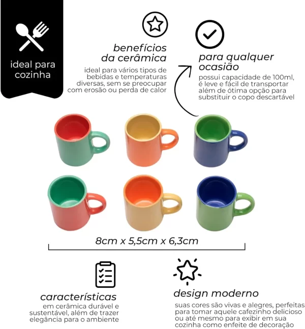 Mini Canecas De Café Bicolor com 6 Peças Multicolor - Imagem 2
