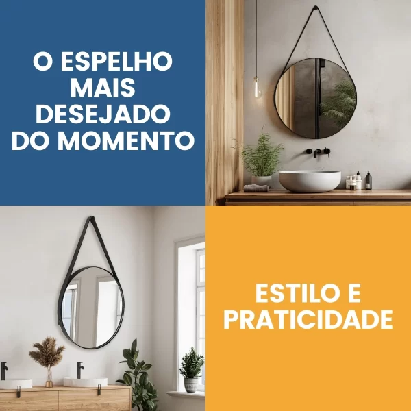 Espelho Redondo Decorativo Adnet Supenso Parede 40cm + Suporte - Imagem 4