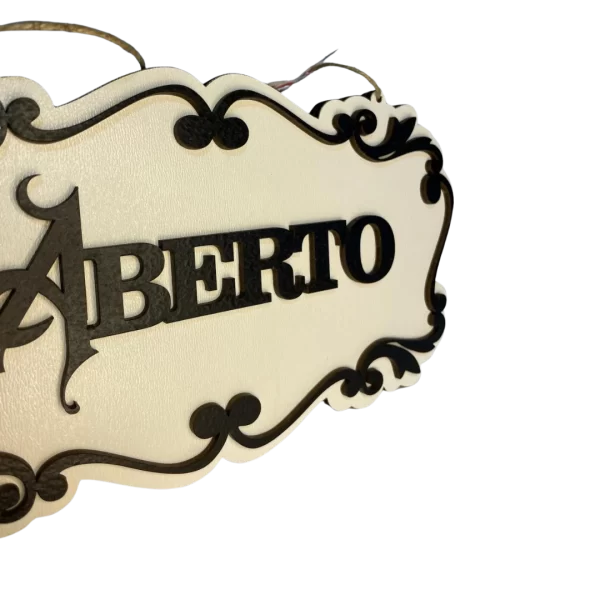 Placa Decorativa MDF 3mm “Aberto/Fechado” Corte a Laser Para Portas e Paredes Branco - Imagem 2