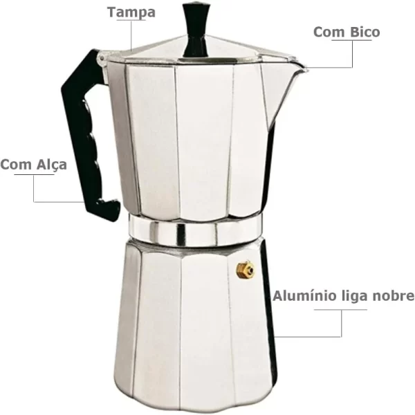 Chaleira Elétrica de Alumínio Italiano, Moka, Café, Chá, Expresso, 12 copos, 600ml - Imagem 2