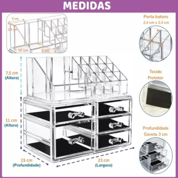 Organizador De Maquiagem Acrílico Transparente, 5 Gavetas - Imagem 4